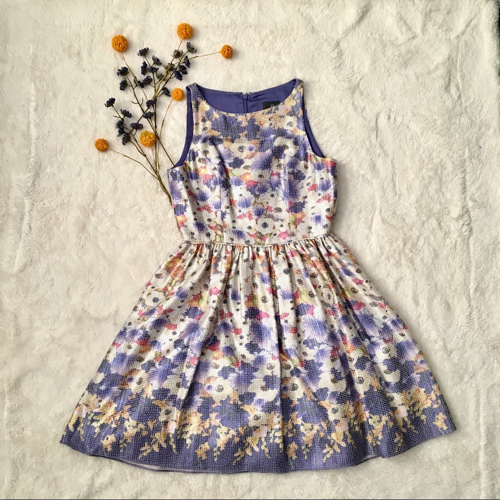 SOLD- Adrianna Papell Silver Shimmer Floral Dress